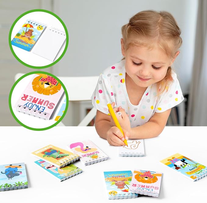 24Packs Hello Summer Mini Notepads Cute Cartoon Animal Spiral Notebooks Pocket Journal Memo Pads for Hawaii Beach Themed Birthday Gifts Goodie Bag Stuffers Office School Classroom Rewards