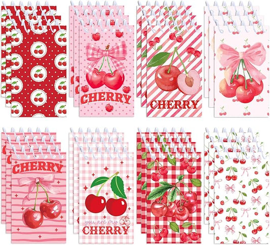 Cherry Mini Coil Notepad 24 Pcs, 2.36 x 3.94 Inch Cute Small Notebooks with 8 Adorable Cherry Designs, 16 Sheets 32 Pages, Memo Pads for Daily Planning, Shopping Lists, Office School Supplies