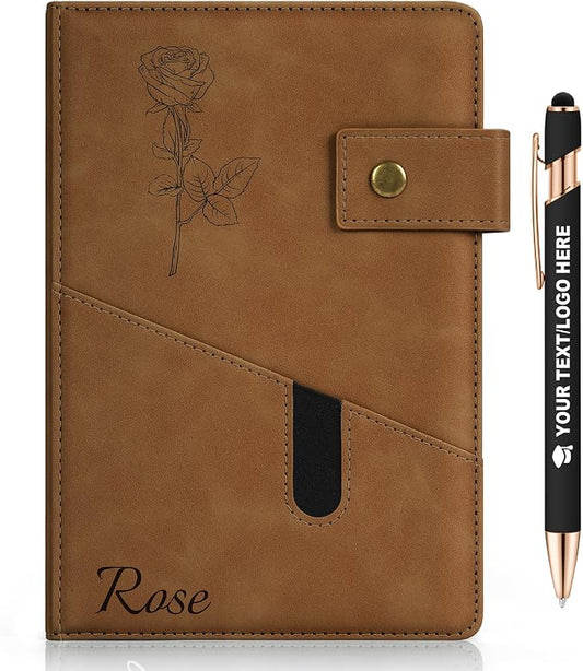 ENOMY Personalized Notebook Set Custom Leather Journal with Stylus Pens Gift,Brown