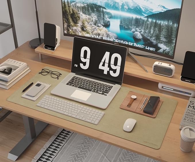 RENMTURE Desk Pad, Cork & PU Leather Desk Mat, Large Mouse pad, Non-Slip Desk Protector and Blotter, Waterproof Writing Pad, Desk Accessories and Organizers for Home Office (Golden,23.6" x 13.7")