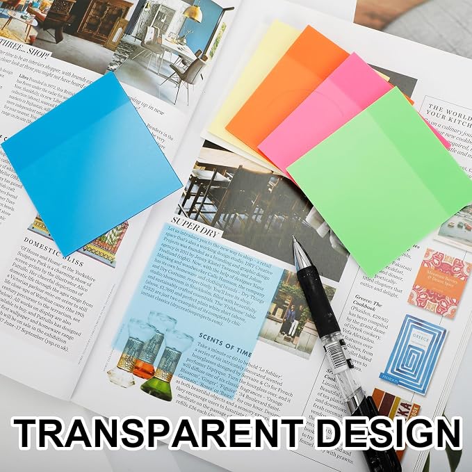 300 Sheets Clear Transparent Sticky Notes, Colorful Waterproof Notepad, Translucent Adhesive Memo Pads for Annotating Books, School & Office Supplies