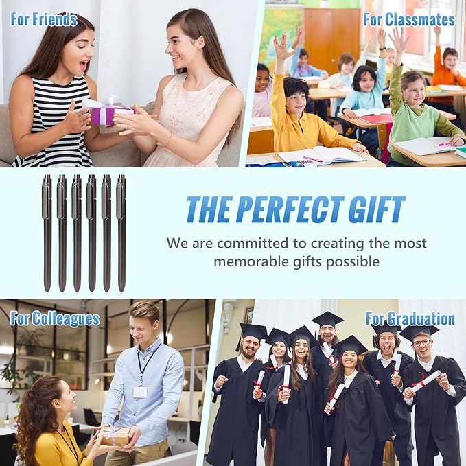 12 Pcs Black Gel Pens 0.5mm Retractable Pen, Gel Ink Pens Bulk, Gray | Quick Drying Fine Point Pens Smooth Writing, ABS Case with Pocket Clip Perferct for Office,Back to School