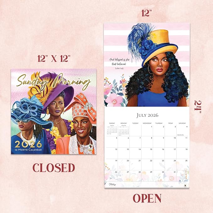 African American Expressions 2026 Wall Calendar – Sunday Morning – Monthly Calendar Celebrating Black Culture & History, 12x12 Hanging Calendar, 16 Months – Gift for Her