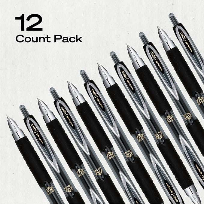 uniball™ 207 Gel Pens, Black Ink, 0.5mm Micro Point, Retractable, 12 Count, Smooth Writing, Fraud-Resistant, uni Super Ink™