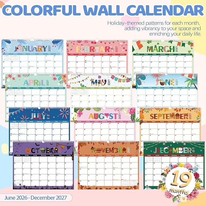 GuassLee Wall Calendar 2026-2027, 19 Months Running from Jun. 2026 to Dec. 2027, 14" X 11" Paper Hanging Planner Wall with Thick Paper for Office Home Planning & Organizing