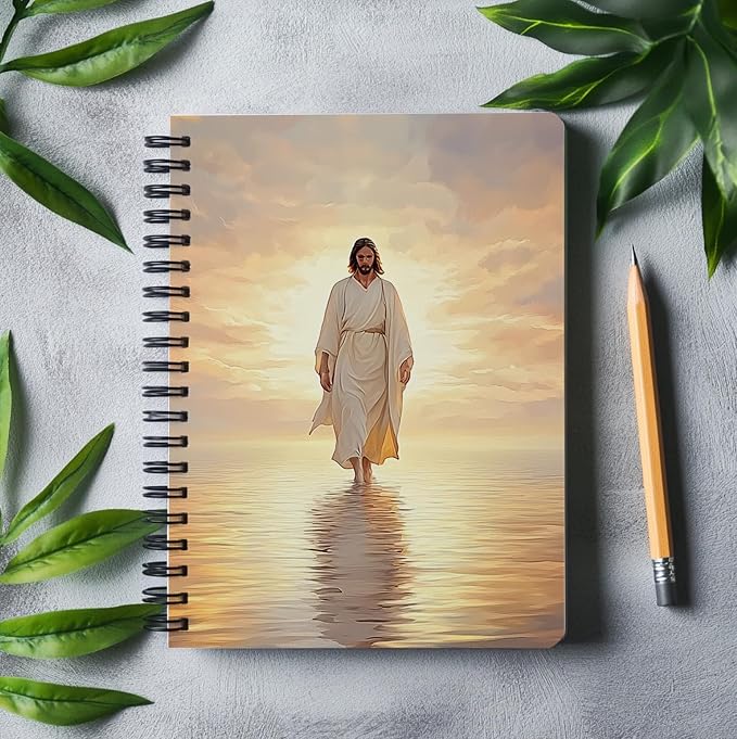 Jesus Walking on Water Spiral Notebook, Christian Bible Journal for Women Men, Christian Gifts for Women, Bible Journaling Notebooks for Note Taking, 5.5x8.3 Inch