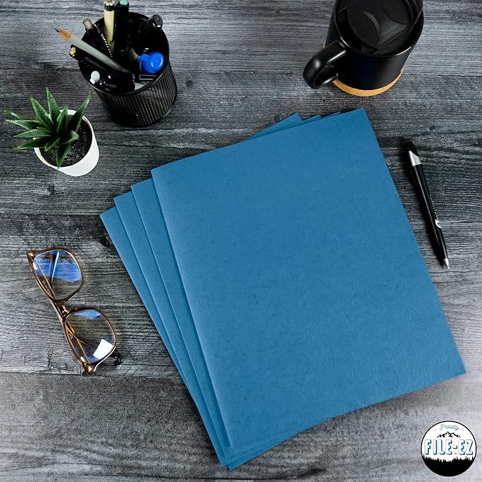FILE-EZ Two-Pocket Folders, Light Blue, 25-Pack, Textured Paper, Letter Size (EZ-32520)