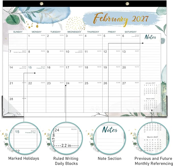 Desk Calendar 2026-2027 - 2026-2027 Desk Calendar 17x12, July 2026 - December 2027, 18 Monthly Desk/Wall Calendar Large 17" x 12", Monthly Desktop Desk/Wall Planner, Large Ruled Blocks, Notes, Thick Paper for Office & Home