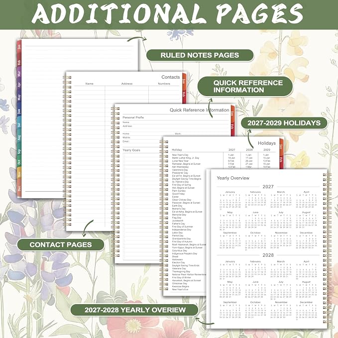 2027 Planner- 2027 Planner Weekly and Monthly, Jan.2027 - Dec.2027, 9"×11", Weekly & Monthly Planner 2027, 2027 Calendar Planner with Colorful Tabs + Twin-Wire Binding + Back Pocket + Premium Thick Paper