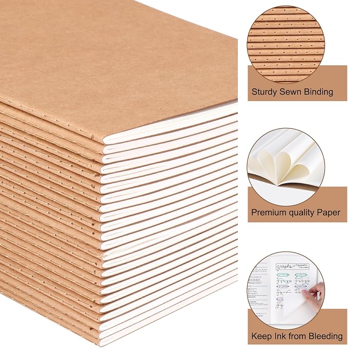 EOOUT 24 Pack Blank Kraft Notebooks, A5 Journals Notebook Bulk, Unlined Paper Sketchbooks, 8.3x5.5in 60 Pages Travel Journal Set for Journaling, Student, Kids, Writing