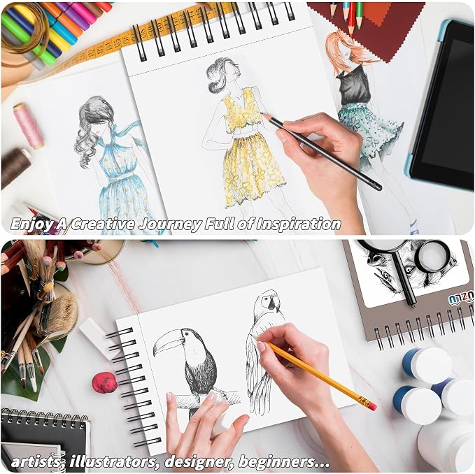 5 Pcs Sketch Book Bulk 9 x 12 in 200 Sheets Top Spiral Bound Sketch Pad Drawing Paper 40 Sheets Each Acid Free Mixed Media Sketchbook 68lb/100gsm Art Supplies for Beginner Artist