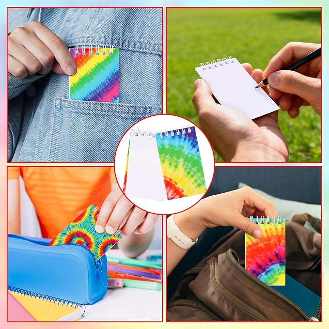 24 PCS Mini Tie Dye Notebooks Small Spiral Notebook Mini Journal Pocket Notebook for Party Supplies Mini Notebooks Bulk for Tie Dye Party Gift Classroom Rewards