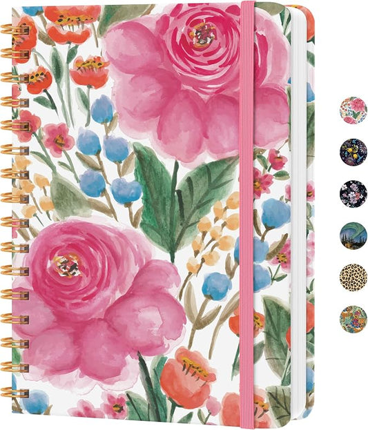 CICPAP Lined Spiral Journal Notebook, A5 College Ruled Notebook for Journaling, Note-Taking, and Daily Planning, Durable Hardcover with an Elegant Design, Bloom