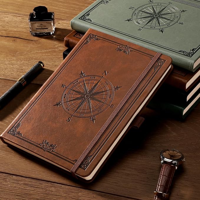 AHGXG Lined Journal Notebook, 192 Numbered Pages, A5 Size (5.7'' x 8.3'') | for Men & Women, Journaling, Writing, Work & Office, Leather Hardcover, 100 GSM Thick Paper (Brown)