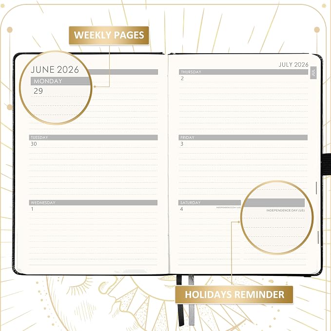 2026-2027 Planner - Academic Planner 2026-2027, Jul 2026 - Jun 2027, 5.75" x 8.25", 26-27 Weekly Monthly Planner, Faux Leather Planne-r 26-27 with Back Pocket & 40 Notes Pages - The Sun and Moon