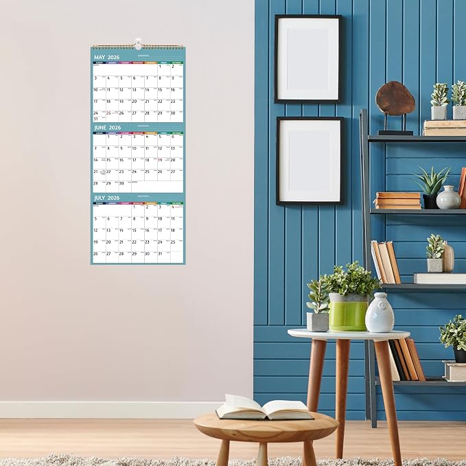 Wall Calendar 2026-2027 - 3 Month Calendar 2026-2027 Vertical, Apr 2026 - Jul 2027, 3 Month Wall Calendar, 11 x 26 In Open, 2026 Calendar with Large Print, Holidays, Thick Paper, Priorities ＆ Notes