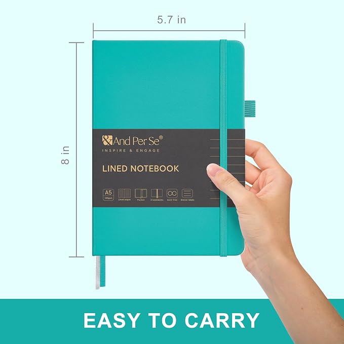 &And Per Se Lined Journal Notebook, 160 Pages, A5 5.7 x 8 inches College Ruled Thick Paper Notebook Journals for Writing, Hardcover Notebooks for Women Men Office School (1 Pack, Turquoise)