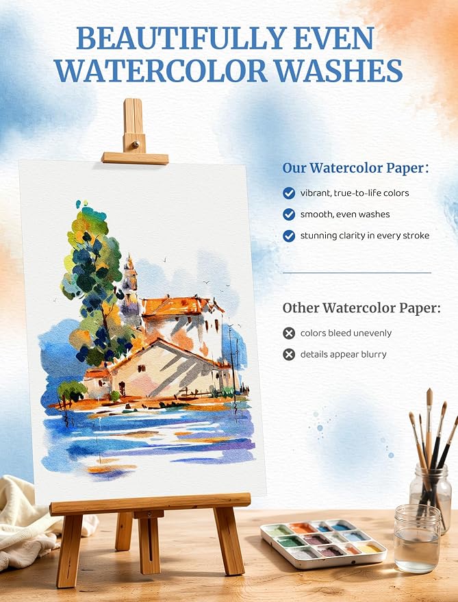 105 Sheets Watercolor Paper 9x12, Cold Press Watercolor Paper Bulk, 140 LB/300 GSM Water Color Paper 9x12, Art Supplies for Kids Adults, Watercolor Paper Pad for Painting, Sketching, Acrylic, Gouache