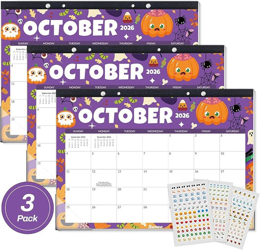 SUNEE Desk Calendar 2026-2027 3 Packs - 18 Month Calendar Oct 2026 - Mar 2028, 17" x 12" Desktop Calendar with Notes, for Planning, Organizing in Family, School or Office - Seasonal 2026-2027 Calendar