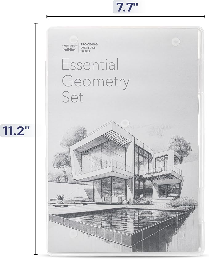 Mr. Pen- Professional Geometry Set, 15 pcs, Drafting Tools with Protractor | Compass, Metal Ruler, Triangles, Pens & Pencils, Complete Geometry & Drafting Kit for Architects, Engineers & Students