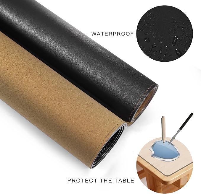 MAIDERN 55” x 24” Cork & Leather Desk Pad, Large XXL Desk Mat, Full Desk Mouse Pad, Dual Sided Desk Pad, Desk Pad Protector for Gaming Home Office (Black)