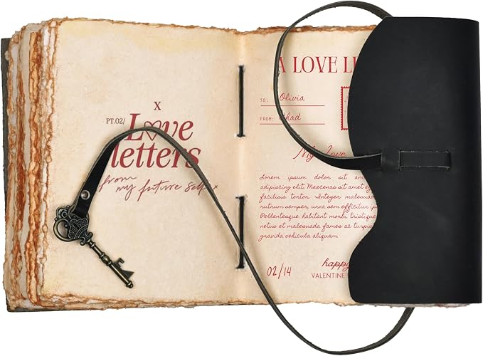 LEATHER VILLAGE Vintage Leather Journal – 200 Handmade Vintage Deckle Edge Paper – Leather bound Journal For Women Men – Vintage Key Closure - Book of Shadows - Black - 6X4 inches (A6)