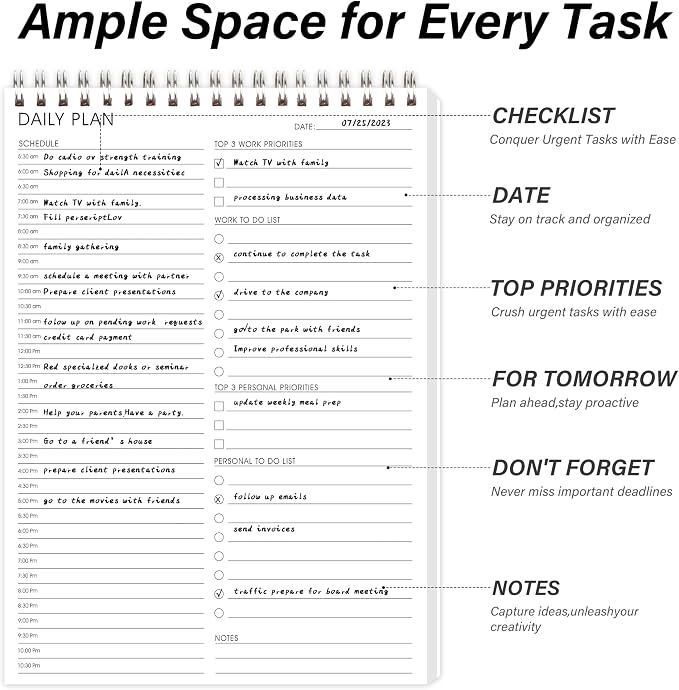 3PC Daily Shedule Planner Hourly Appointment Planner Personal Organizer with Work To-Do List, Priorities 6.5 x 9.8