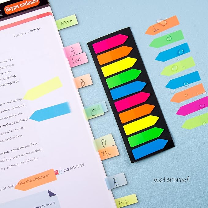 Ericter 1200 Pcs Sticky Tabs Page Markers Sticky Index Tabs, Arrow Flag Tabs - 10 Primary Color Tabs Page Flag Markers Bookmarks Book Tabs for Annotating Books