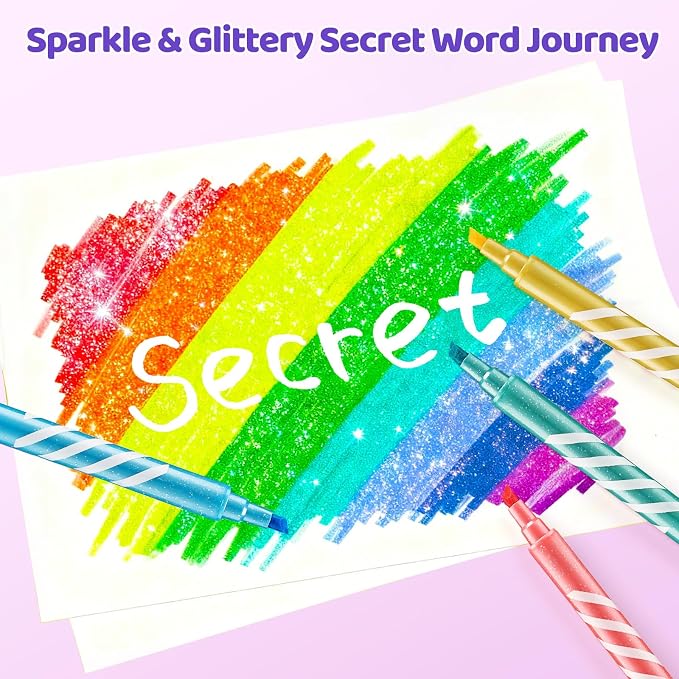 JoyCat 10-Color Erasable Glitter Markers for Kids, Dual Tip Sparkle Pens | Fun pens for kids use glitter color and white eraser tips to correct details, create highlights and reveal secret messages.