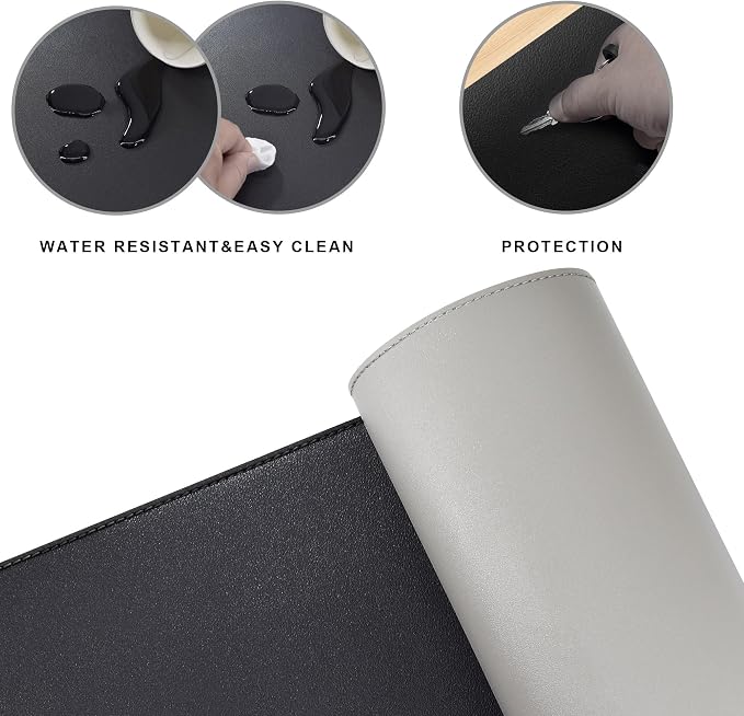 Chihein L-Shaped Desk Pad, Corner Desk Mat (37.4”+ 49.2”) x 12.99”, Computer Office Mouse pad Writing Table Pad for Home Office - Black/Gray