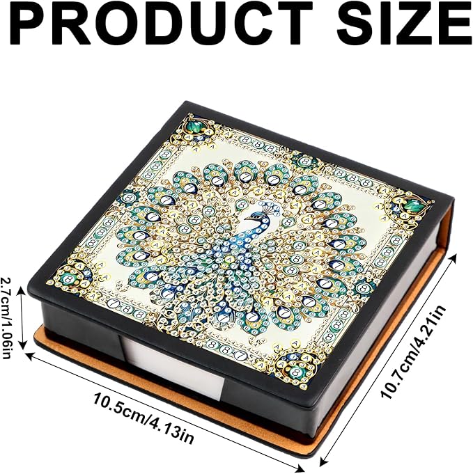 Peacock Diamond Painting Kit Note Box,Memo Paper Storage Box Diamond Art,Sticky Note Holder Diamond Art,Diamond Painting Memo Pad For Office Desk. (Peacock)