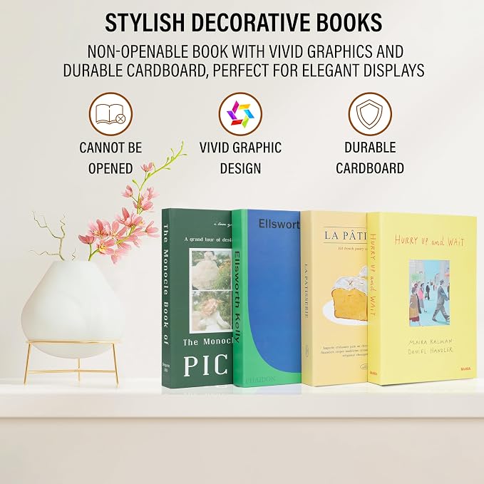 PROBENEX 4 Pcs Decorative Books | Faux Neutral Coffee Table & Shelf Decor | Warm Organic Look for Living Room, Office and Entryway - Not Real, Tool-Free 2-Min Setup