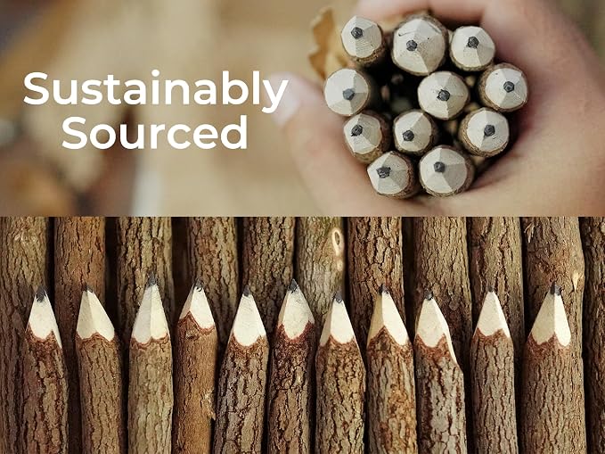 BSIRI Natural Twigs Wooden Pencils Handcrafted Suitable for Kids and Teachers For Woodland Bark Decorations Party Wood Gifts Twig Stick Pencils Vintage Favors Supplies for Classroom