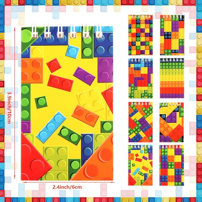 24 Pack Mini Building Block Notebooks Bulk Colorful Spiral Notepads Kids Carnival Theme Party Supplies Decoration for Teens Girls Boys Teacher Children Classroom Rewards