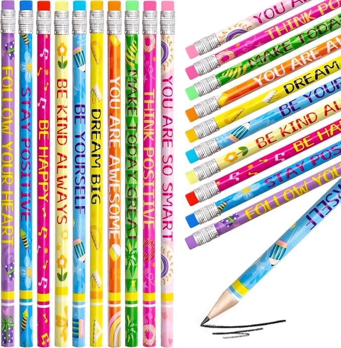 Fancy Land Inspirational Pencils with Eraser, Motivational Sayings, 50PCS | Wooden, Motivational Sayings, Classroom School Teacher Award, For Kids