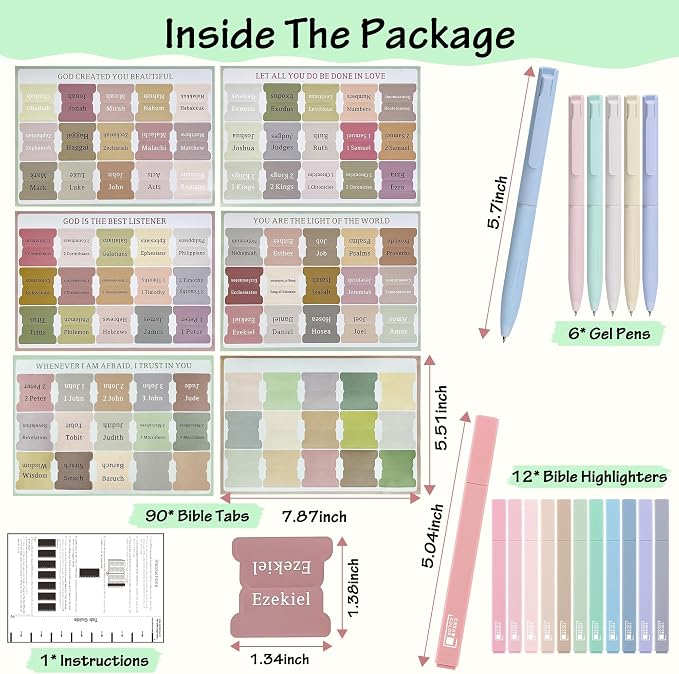 DazSpirit Bible Journaling Kit, Bible Study Supplies Set for Women & Men | 12 Pastel No Bleed Highlighters and 6 Color Pens & Laminated Tabs, Bible Essentials, Christian Gifts