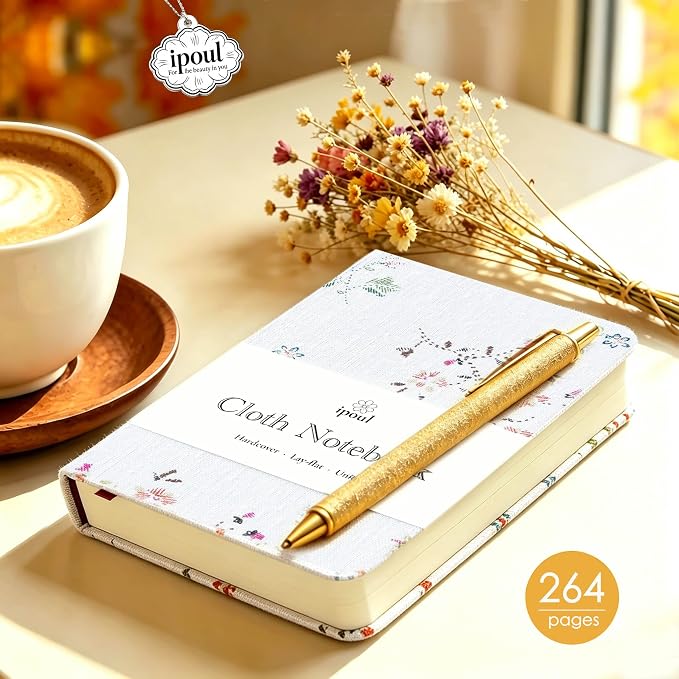 Pocket Journal, Floral Linen Notebook, Similar Embroidered, A6 Notebook, 4x6 Journal, Lay Flat, Hardcover, Lined & Unlined Sketchbook, White