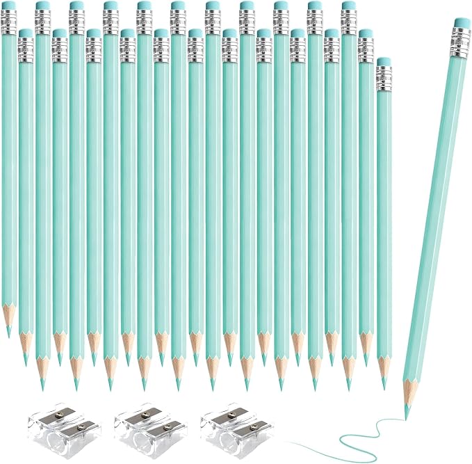36 PCS Macaron Blue Colored Pencils with Eraser Pre Sharpened Pencil 2 HB - Ideal for Checking, Grading, Tests & Office/School Supplies