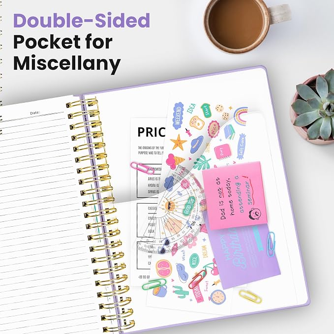 Hardcover Spiral Journal Notebooks for Work With Removable Dividers & Tabs, 8.5"x11" 5 Subject Notebook for Note Taking & Organizer, A4 College Ruled Lined Journal for Women & Writing, Lilac Purple, 280 Pages