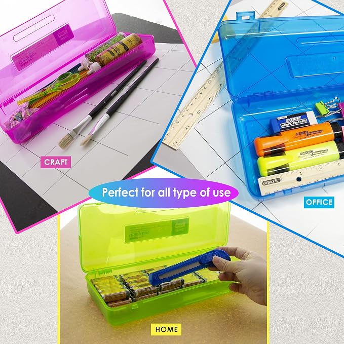 BAZIC PRODUCTS Bright Color Ruler-Length Pencil Box, 12-Case | 13 3/8 x 5 3/8 x 2 1/2 in, snap-latch lid for long supplies