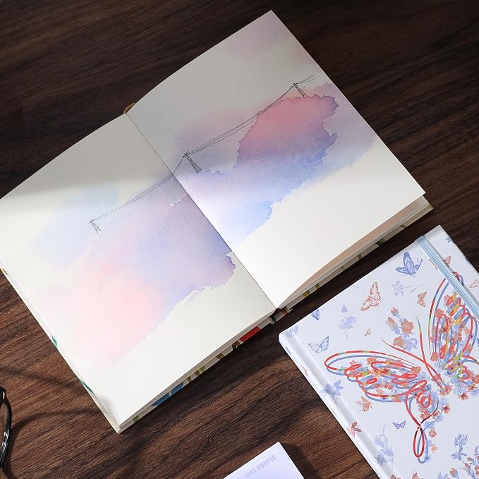 SIIXU Classic Colorful Notebook, A5 Unlined Journal with 192 Pretty Pages | Hand-illustrated by an Artist, Elastic Closure, 2 Ribbon Bookmark, Unique Beautiful Pages, 100gsm No-bleed Paper,Lay-flat