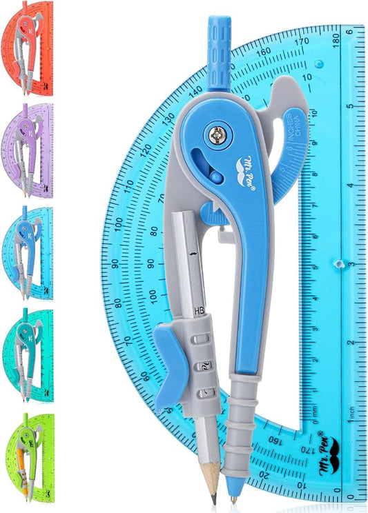 Mr. Pen- Geometry Compass and Protractor Set, 6 Inch Compass | 6 Inch Protractor, Drawing Tool for School, Clear Plastic, Easy Grip, Precision Design for Math, Art, Drafting, Architecture