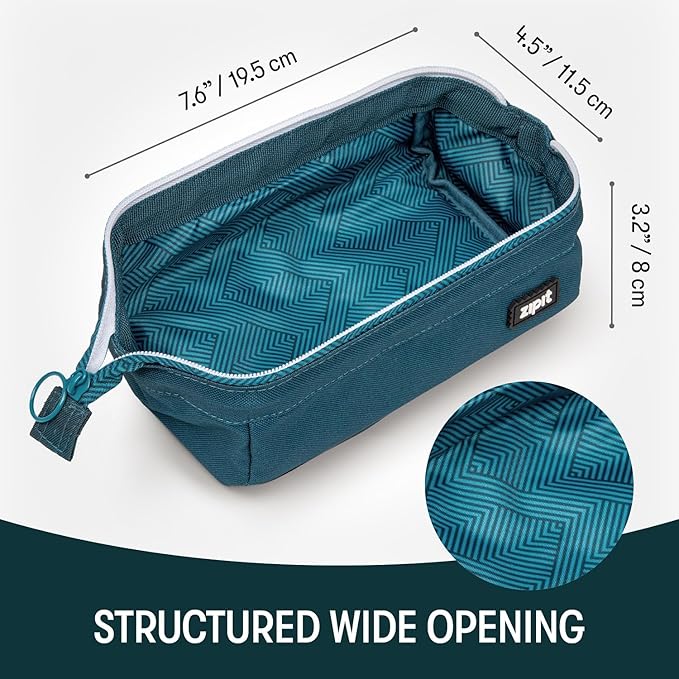 ZIPIT: Lenny Pencil Case - Teal - Large Storage Capacity Zipper Pouch, Makeup & Stationery Bag, School-Travel, Washable Polyester, Kids-Teens-Adults