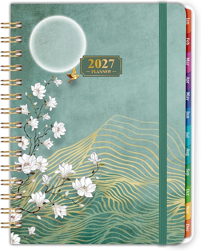 2027 Planner - JAN. 2027 - DEC. 2027, 2027 Planner Weekly and Monthly, Weekly and Monthly Planner with Colorful Tabs, Premium Paper, Twin-wire Binding - Hardcover (6.4" x 8.5", Green, Back Pocket)