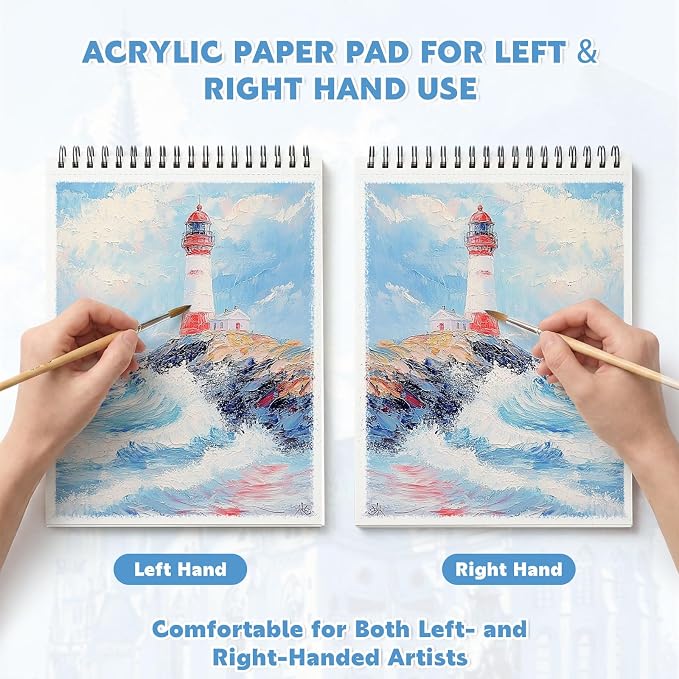 Acrylic Paper Pad 8.5 x 11 in, 25 Sheets, 400Gsm, Top Spiral Bound | Heavy 246Lb Paper, Mixed Media For Acrylic, Oil, Marker & Ink, Perforated Tear-Out Pages, Lays Flat For Class Or Studio