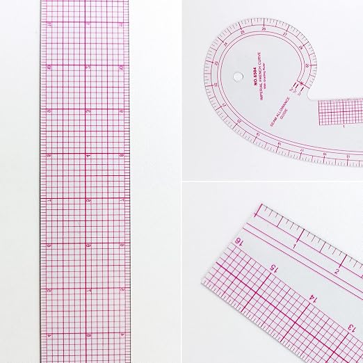 Imperial Sewing Ruler & French Curves for Pattern Making Drafting, Clear Plastic Fashion Designer Ruler Kit in Inches (6-Piece Set)