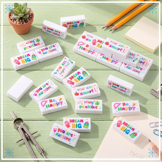 Resurhang 180 Pcs Erasers Bulk for Kids Inspirational Pencil Erasers Bulk for Drawing Motivational Big Eraser School Supplies for Classrooms Back to School Office (Motivational,White)