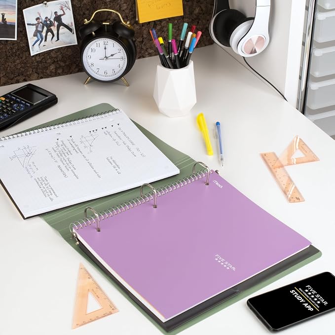 Five Star Spiral Notebook + Study App, 1 Subject, Graph Ruled Paper, 8-1/2" x 11", 100 Sheets, Fights Ink Bleed, Water Resistant Cover, Amethyst Purple (620000CF1)