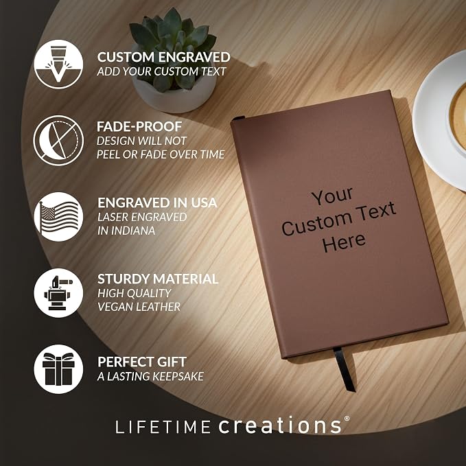 Lifetime Creations Customized Create Your Own Notebook Journal (Gray) - Personalized Hardcover Vegan Leather Journaling Notebooks, Business Gift for Women, Men, Teachers, Professionals