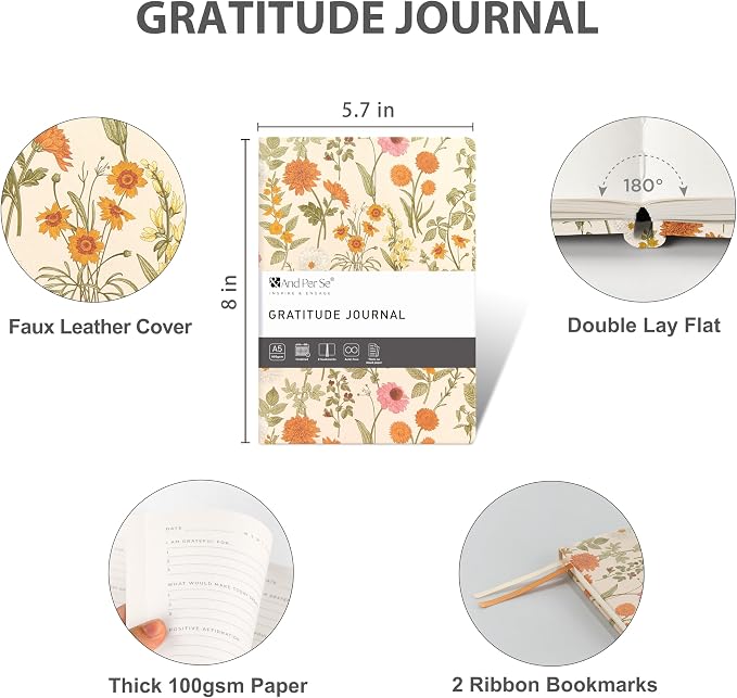 And Per Se Gratitude Journal for Women – 5 Minute Daily Practice with Prompts & Quotes – Undated Mindfulness & Happiness Notebook (Wild Flowers)